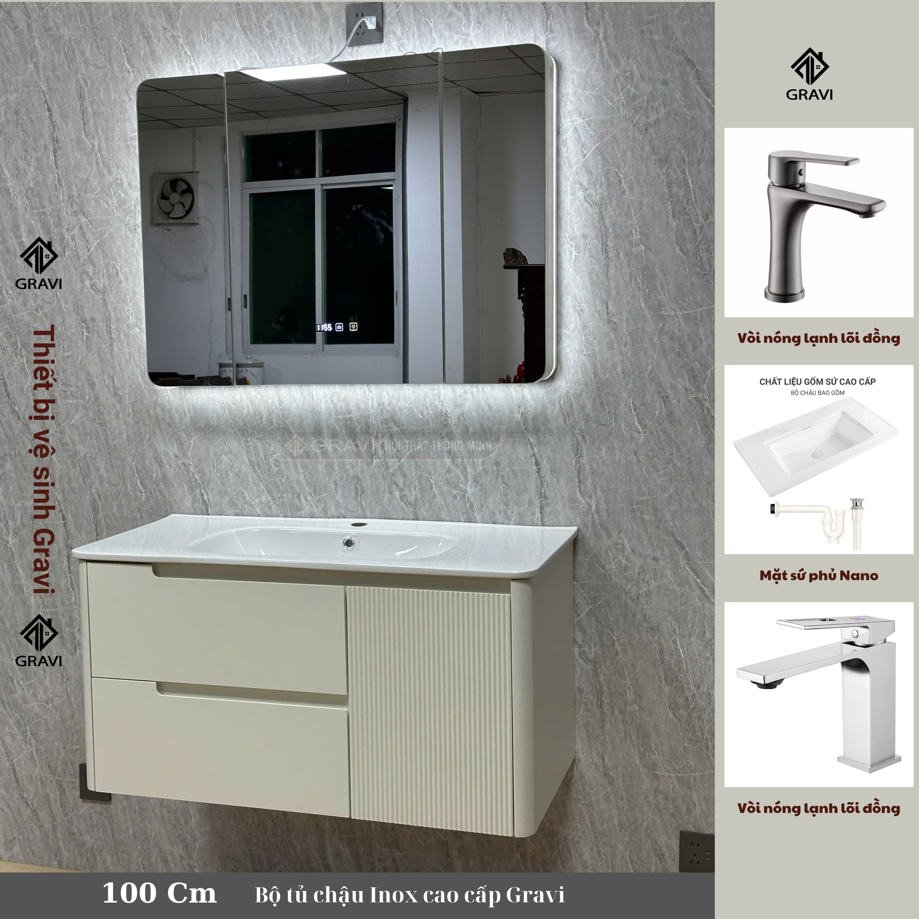 Tủ chậu lavabo nhựa Pico cao cấp Gravi GR100-T20