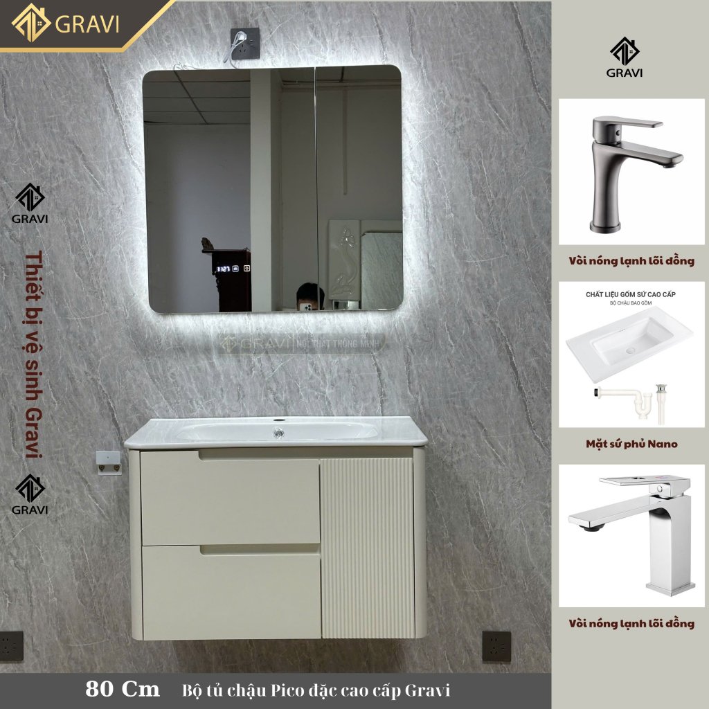 Tủ chậu lavabo nhựa Pico cao cấp Gravi GR80-T20