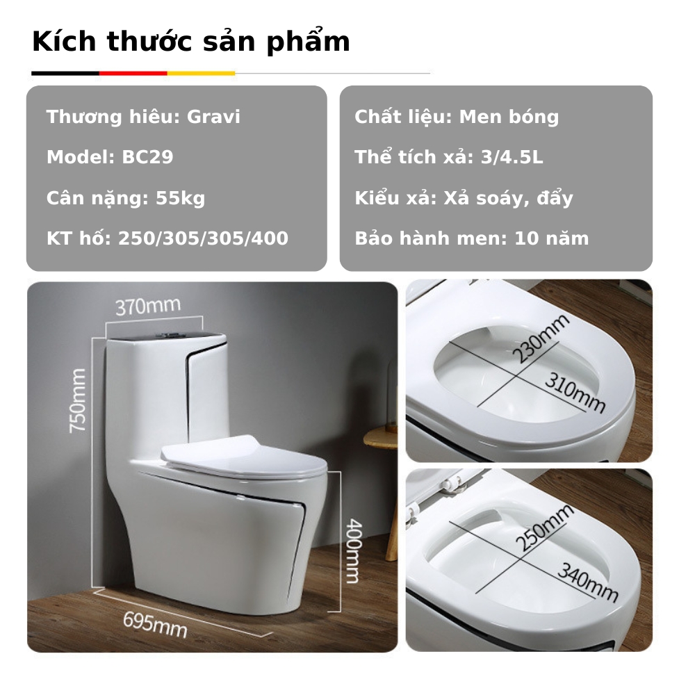 Bồn cầu liền khối cao cấp Gravi DV-BC29