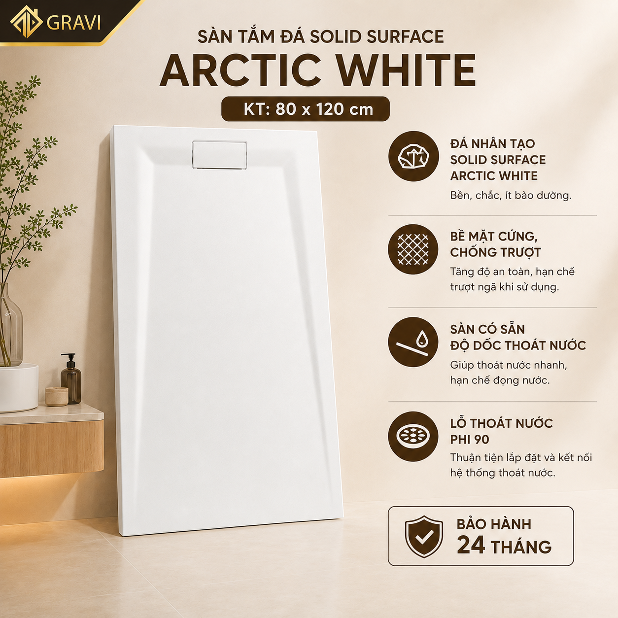Sàn tắm đúc nguyên khối - ST120T 01