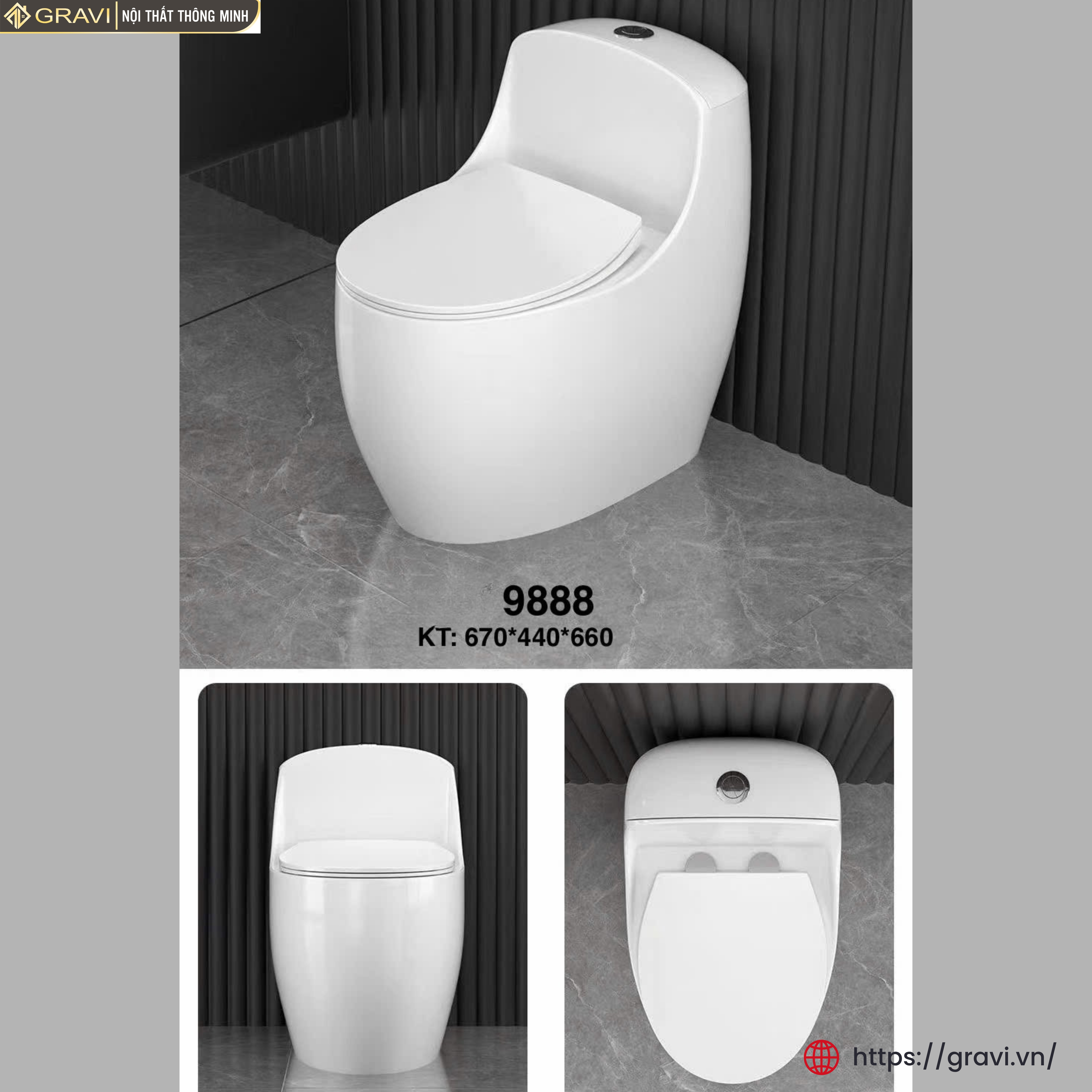 Bồn cầu liền khối Gravi GR-9888