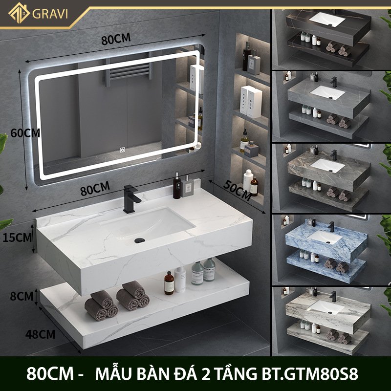 Tủ chậu lavabo bàn đá hai tầng cao cấp Gravi BT.GTM80G8