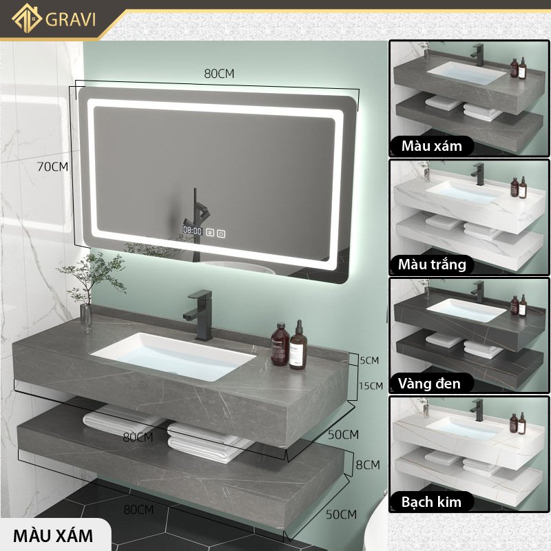 Bộ tủ chậu bàn đá 2 tầng BT.GTM80G8 Màu xám