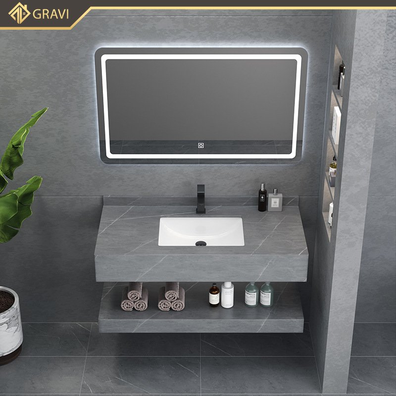 Tủ chậu lavabo bàn đá hai tầng cao cấp Gravi BT.GTM80G8