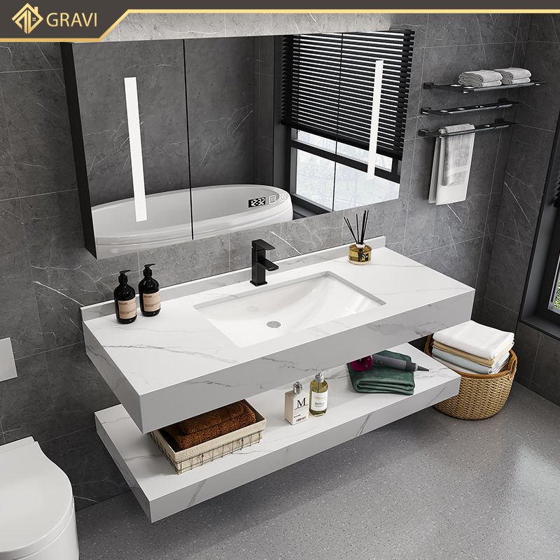 Tủ chậu lavabo bàn đá hai tầng cao cấp Gravi BT.GTM80G8