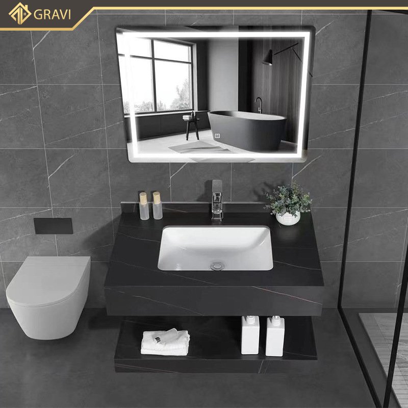Tủ chậu lavabo bàn đá hai tầng cao cấp Gravi BT.GTM80G8