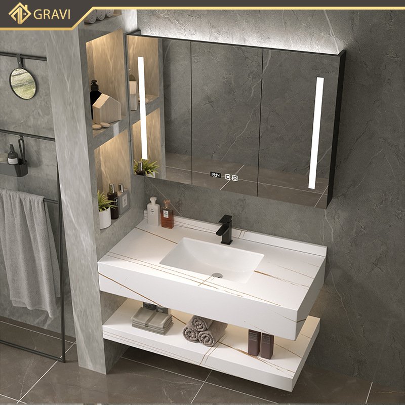Tủ chậu lavabo bàn đá hai tầng cao cấp Gravi BT.GTM80G8