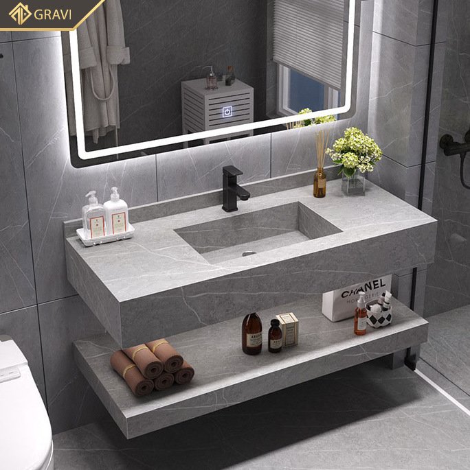 Tủ chậu lavabo bàn đá hai tầng cao cấp Gravi BT.GTM80G8