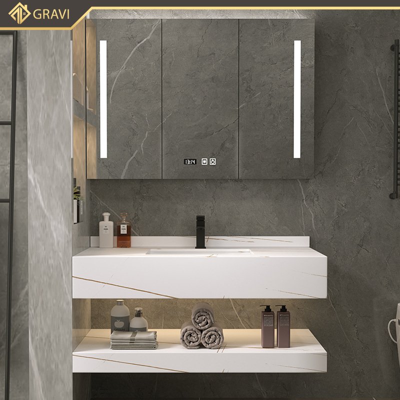 Tủ chậu lavabo bàn đá hai tầng cao cấp Gravi BT.GTM80G8