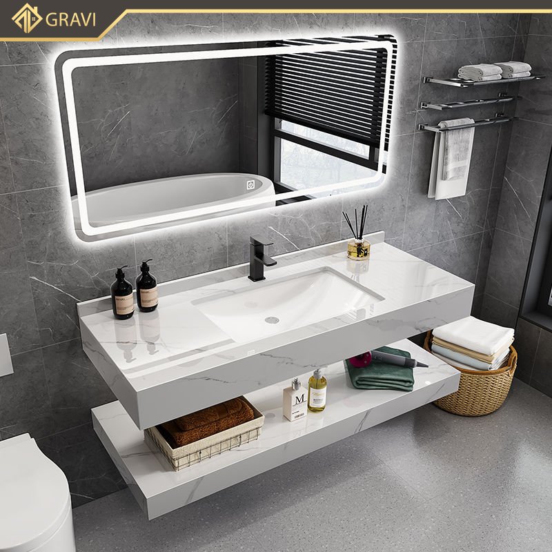 Tủ chậu lavabo bàn đá hai tầng cao cấp Gravi BT.GTM80G8