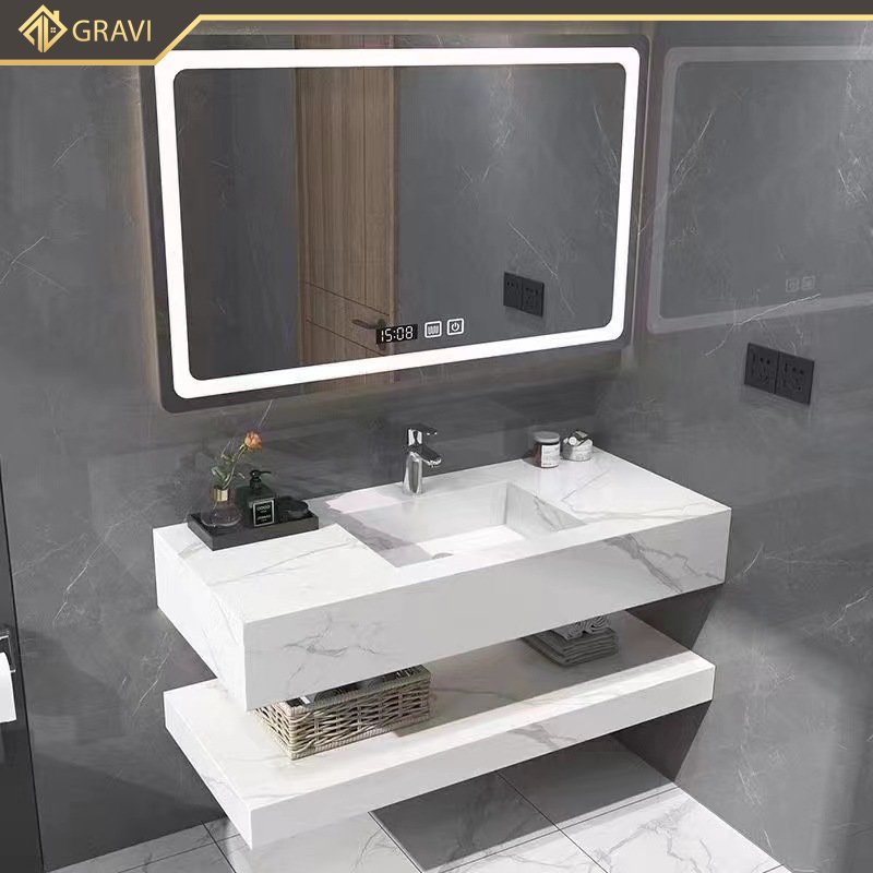 Tủ chậu lavabo bàn đá hai tầng cao cấp Gravi BT.GTM80G8
