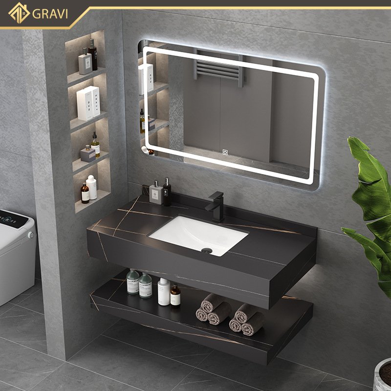 Tủ chậu lavabo bàn đá hai tầng cao cấp Gravi BT.GTM80G8