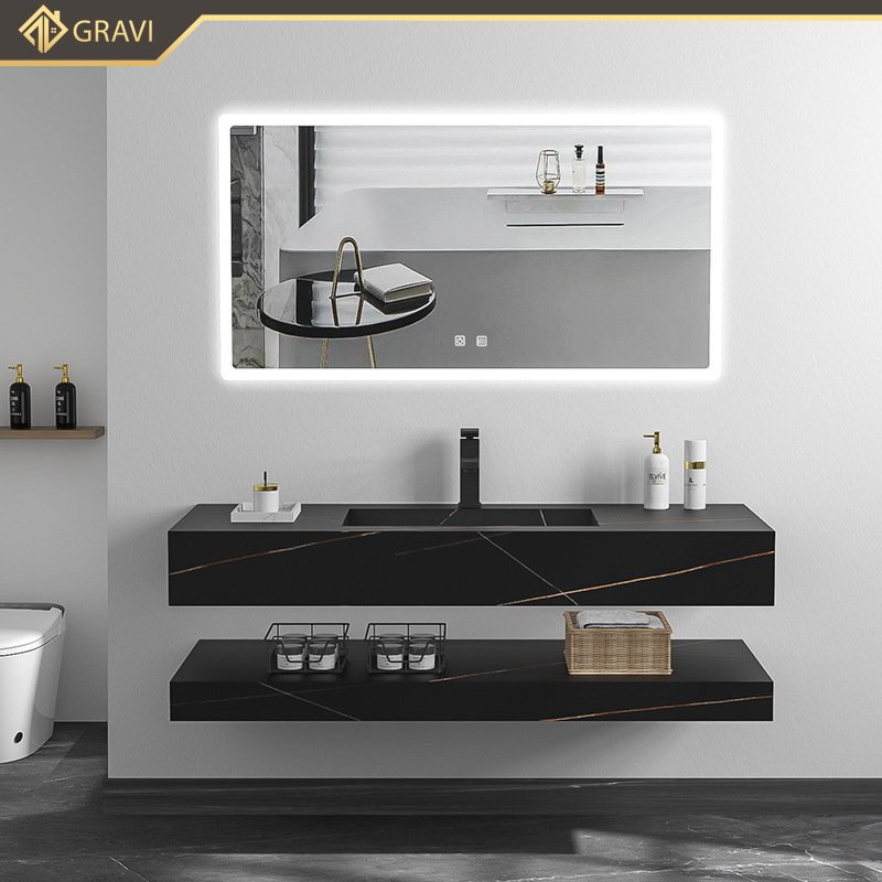 Tủ chậu lavabo bàn đá hai tầng cao cấp Gravi BT.GTM80G8