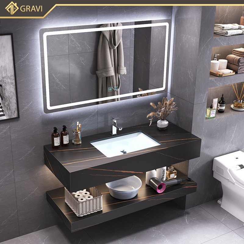 Tủ chậu lavabo bàn đá hai tầng cao cấp Gravi BT.GTM80G8