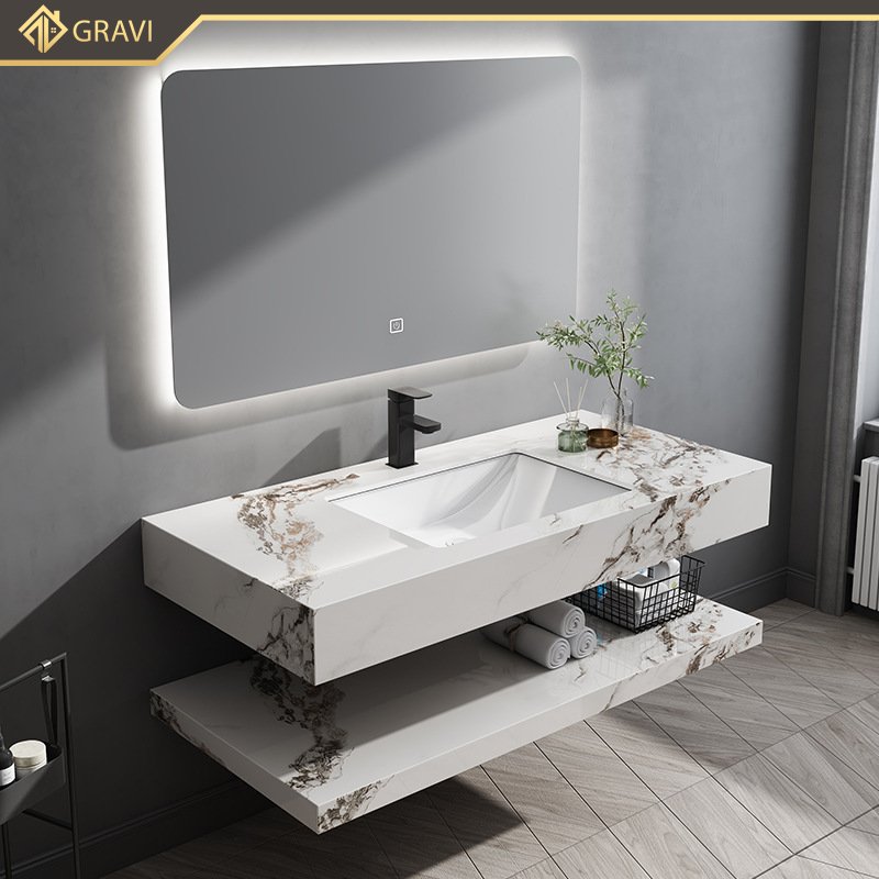 Tủ chậu lavabo bàn đá hai tầng cao cấp Gravi BT.GTM80G8
