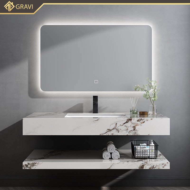 Tủ chậu lavabo bàn đá hai tầng cao cấp Gravi BT.GTM80G8