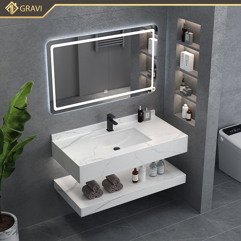 Tủ chậu lavabo bàn đá hai tầng cao cấp Gravi BT.GTM80G8