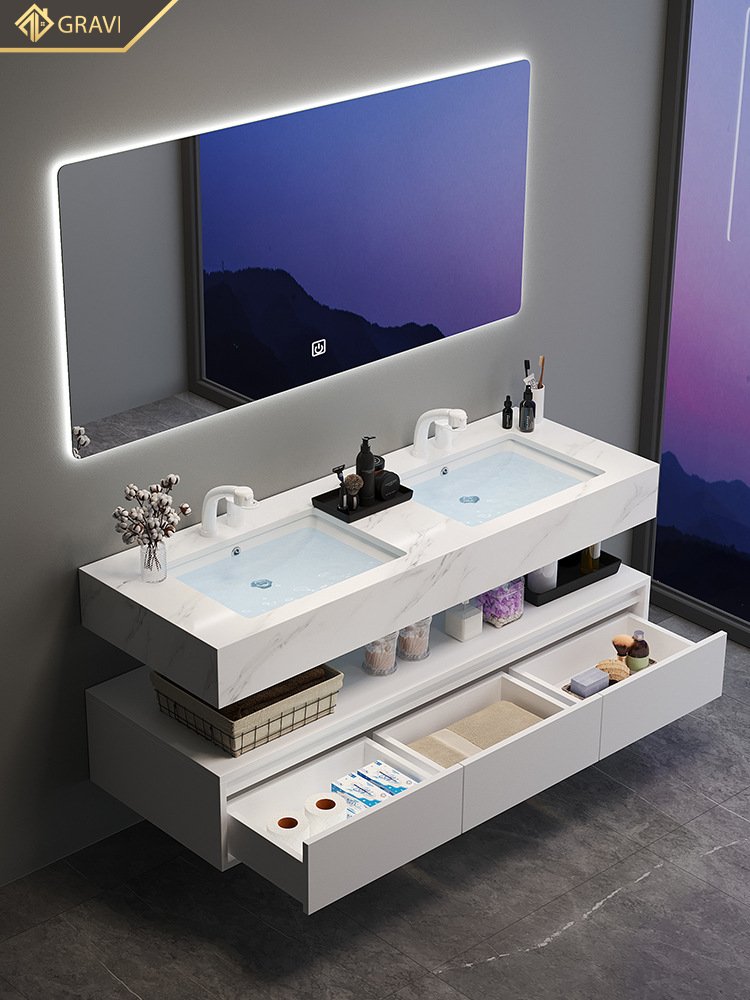 Tủ chậu lavabo bàn đá cao cấp Gravi BT.GTM80G11