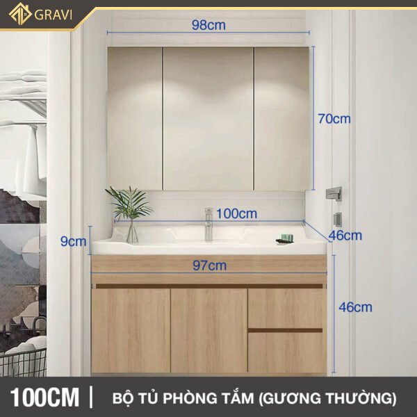 Bộ tủ chậu phòng tắm BT.GT100G2 màu vân gỗ
