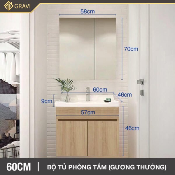 Bộ tủ chậu phòng tắm BT.GT60G2 màu vân gỗ