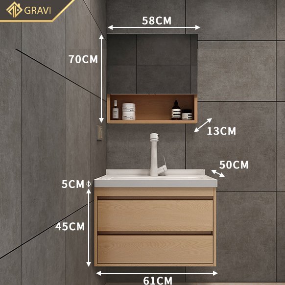 Bộ tủ chậu phòng tắm BT.GT60G6 màu vân gỗ