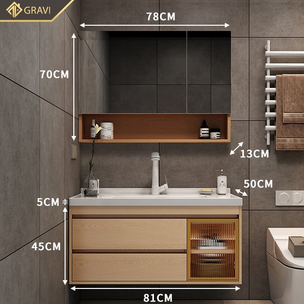 Bộ tủ chậu phòng tắm BT.GT80G6 màu vân gỗ