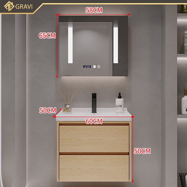 Bộ tủ chậu phòng tắm cao cấp BT.GTM60G6 màu vân gỗ