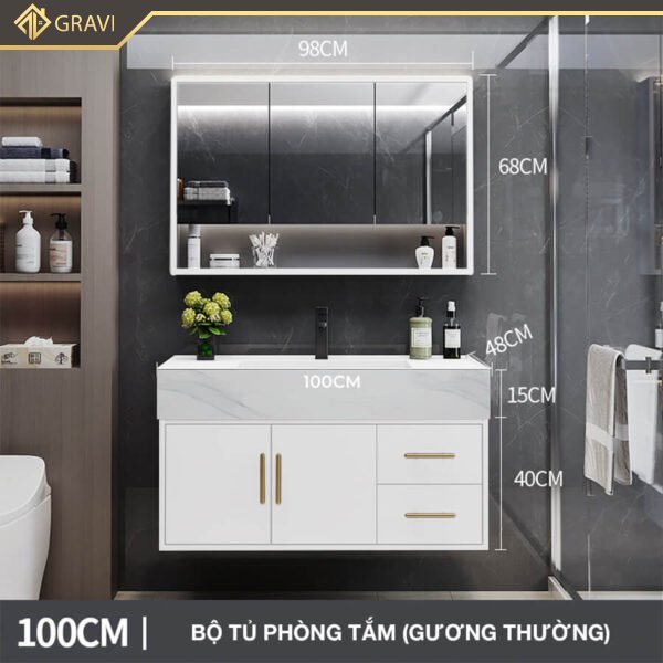 Bộ tủ chậu phòng tắm BT.GT100G1 màu trắng gương không LED