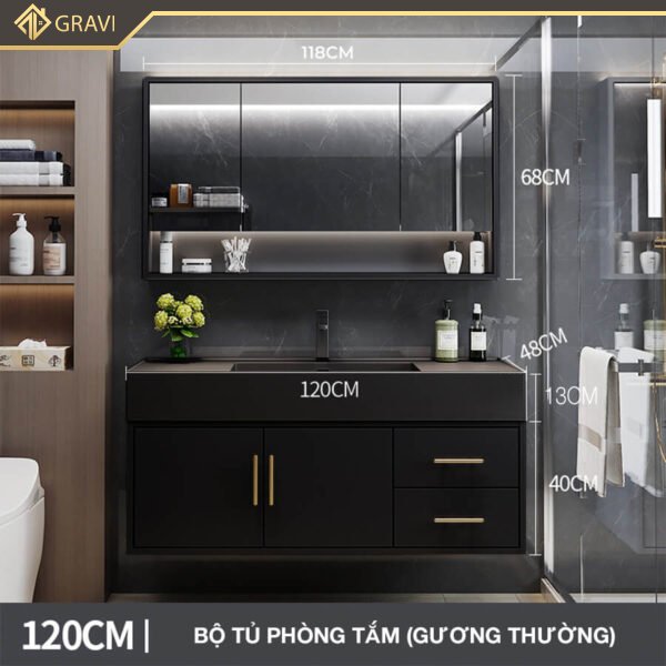 Bộ tủ chậu phòng tắm BT.GT120G1 màu đen - không LED