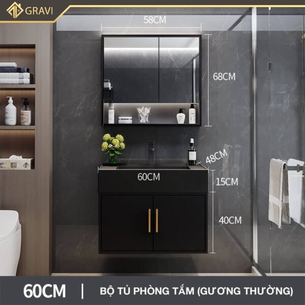 Bộ tủ chậu phòng tắm BT.GT60G1 màu đen gương thường