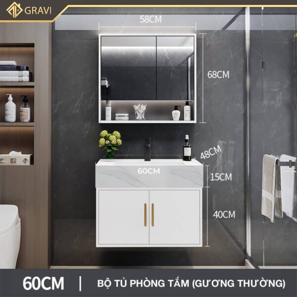 Bộ tủ chậu phòng tắm BT.GT60G1 màu trắng gương thường