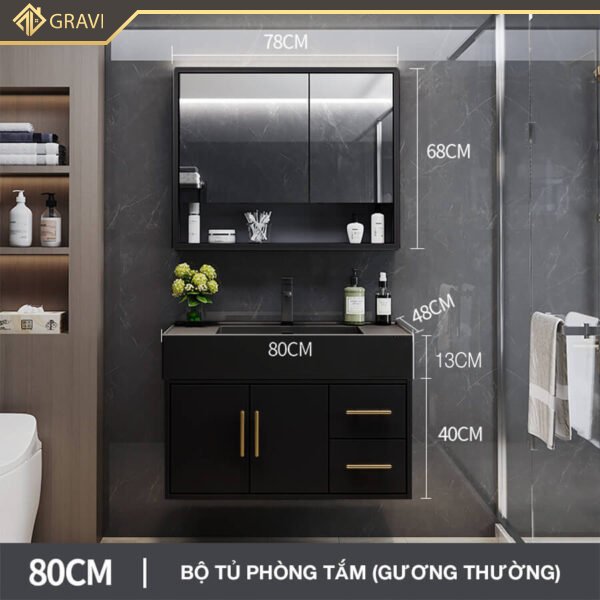 Bộ tủ chậu phòng tắm BT.GT80G1 màu đen gương thường