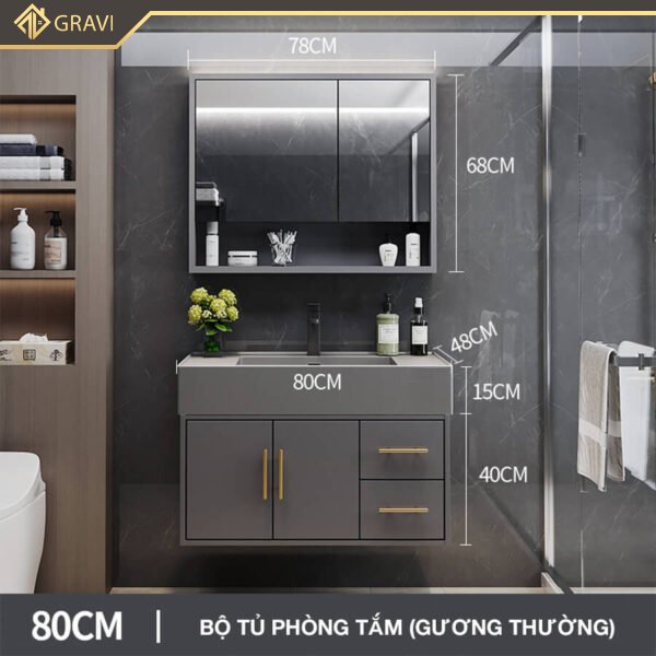 Bộ tủ chậu phòng tắm BT.GT80G1 màu xám gương thường