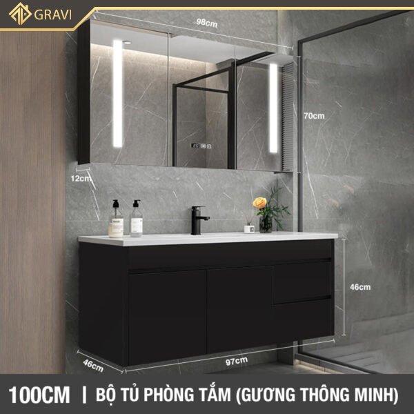 Bộ tủ chậu phòng tắm cao cấp BT.GTM100G2 màu đen