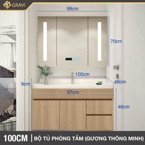 Bộ tủ chậu phòng tắm cao cấp BT.GTM100G2 màu vân gỗ