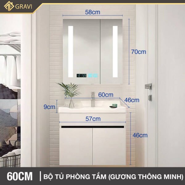 Bộ tủ chậu phòng tắm cao cấp BT.GTM60G2 màu trắng