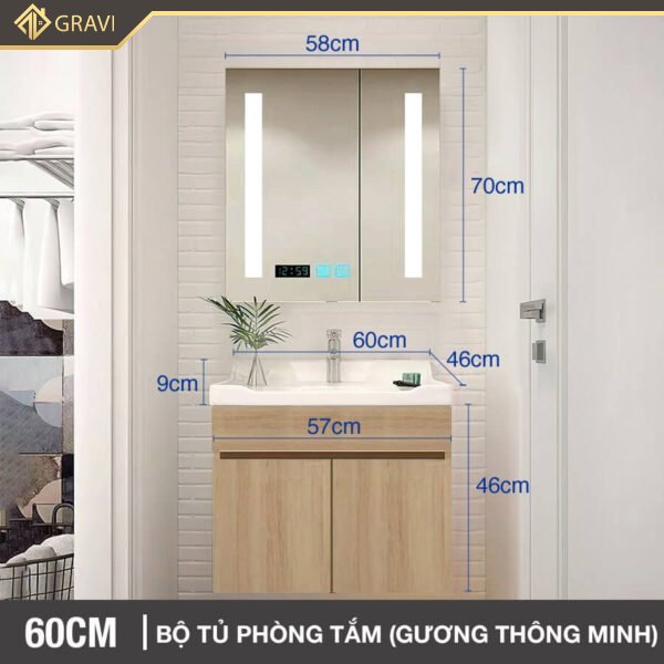 Bộ tủ chậu phòng tắm cao cấp BT.GTM60G2 màu vân gỗ