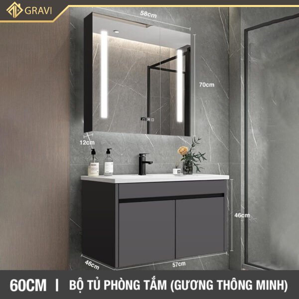 Bộ tủ chậu phòng tắm cao cấp BT.GTM60G2 màu xám