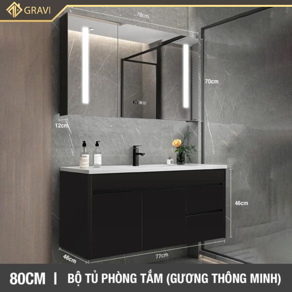 Bộ tủ chậu phòng tắm cao cấp BT.GTM80G2 màu đen