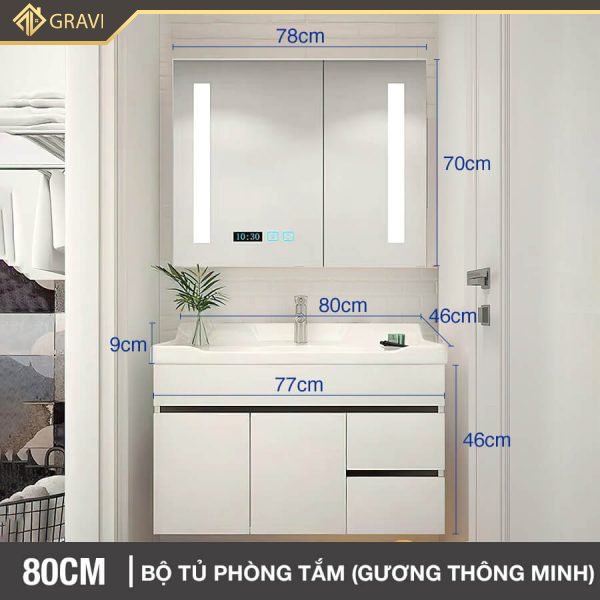 Bộ tủ chậu phòng tắm cao cấp BT.GTM80G2 màu trắng