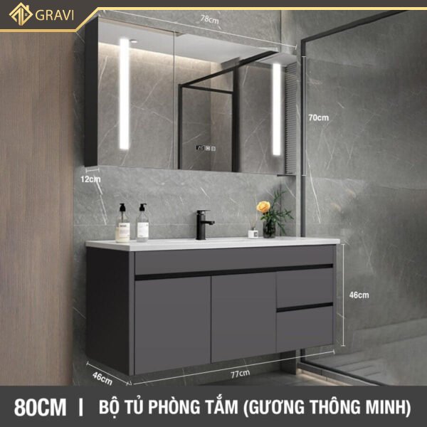 Bộ tủ chậu phòng tắm cao cấp BT.GTM80G2 màu xám