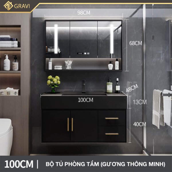 Bộ tủ chậu phòng tắm cao cấp BT.GTM100G1 màu đen