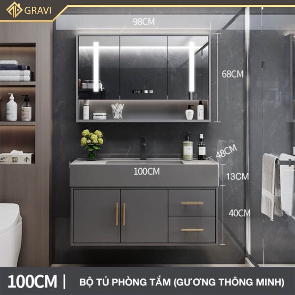 Bộ tủ chậu phòng tắm cao cấp BT.GTM100G1 màu xám
