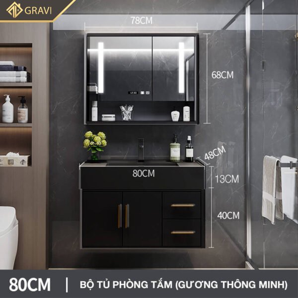 Bộ tủ chậu phòng tắm cao cấp BT.GTM80G1 màu đen