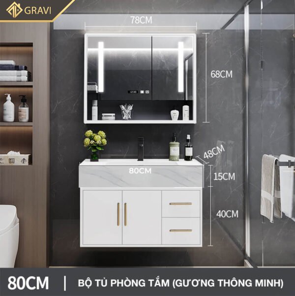 Bộ tủ chậu phòng tắm cao cấp BT.GTM80G1 màu trắng
