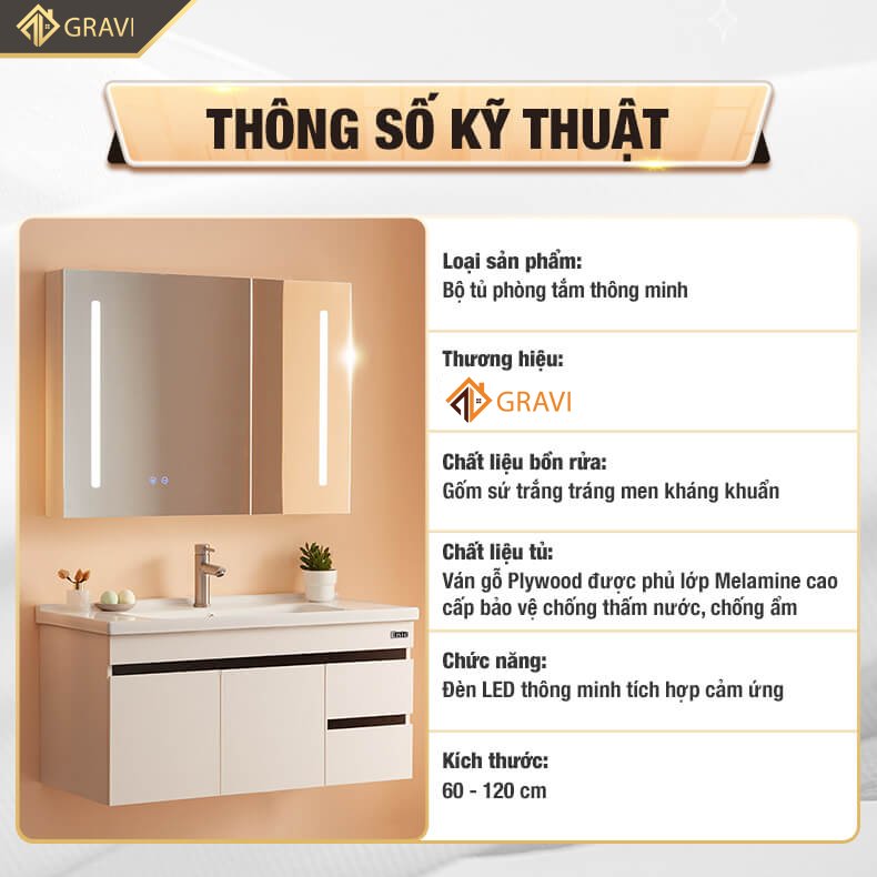 Bộ tủ chậu phòng tắm cao cấp BT.GTM60G2
