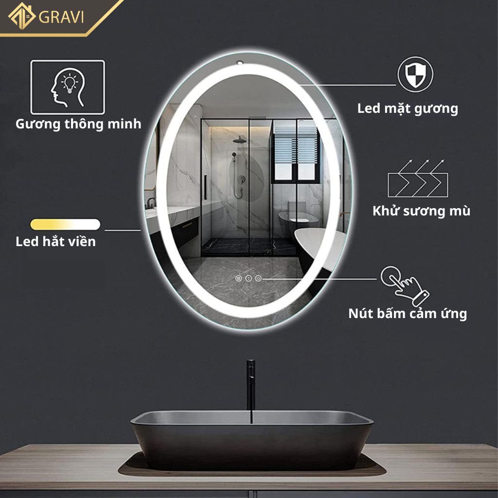 Gương thông minh Elip bầu dục Gravi BD50x70