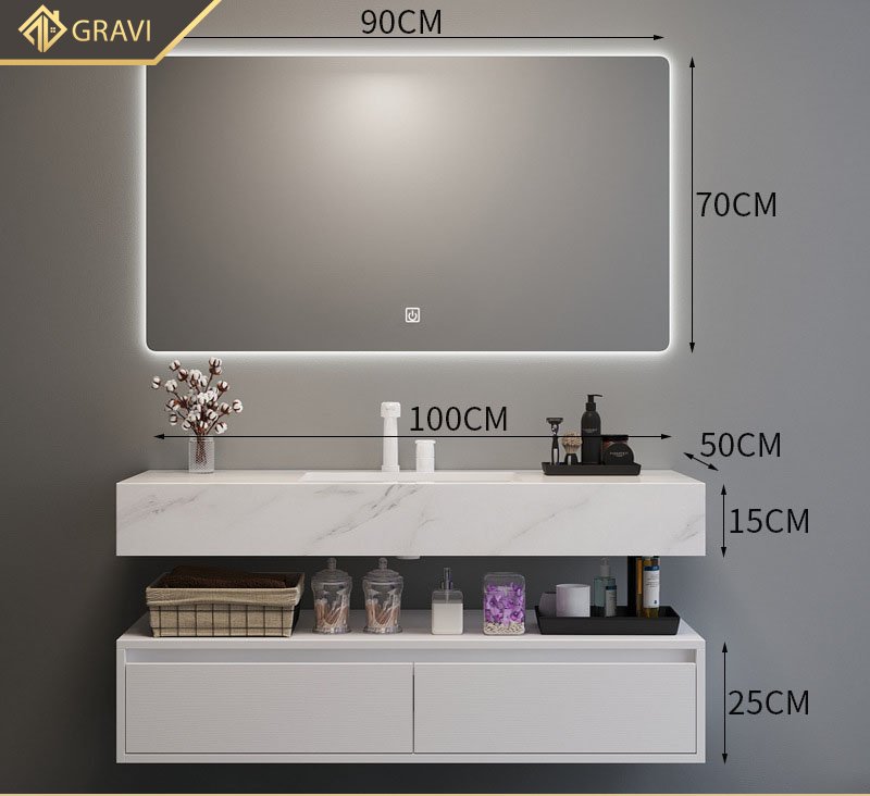 Tủ lavabo bàn đá cao cấp Gravi BĐ.GTM100G11