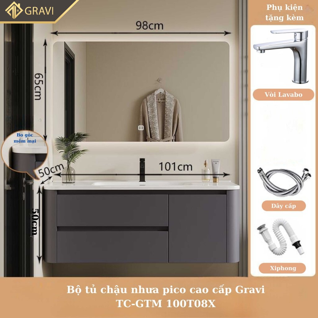 Tủ chậu lavabo nhựa pico cao cấp Gravi TC-GTM 100T08X