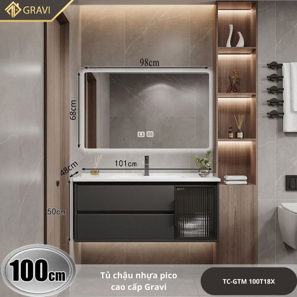 Tủ chậu lavabo nhựa pico cao cấp Gravi TC-GTM 100T18X